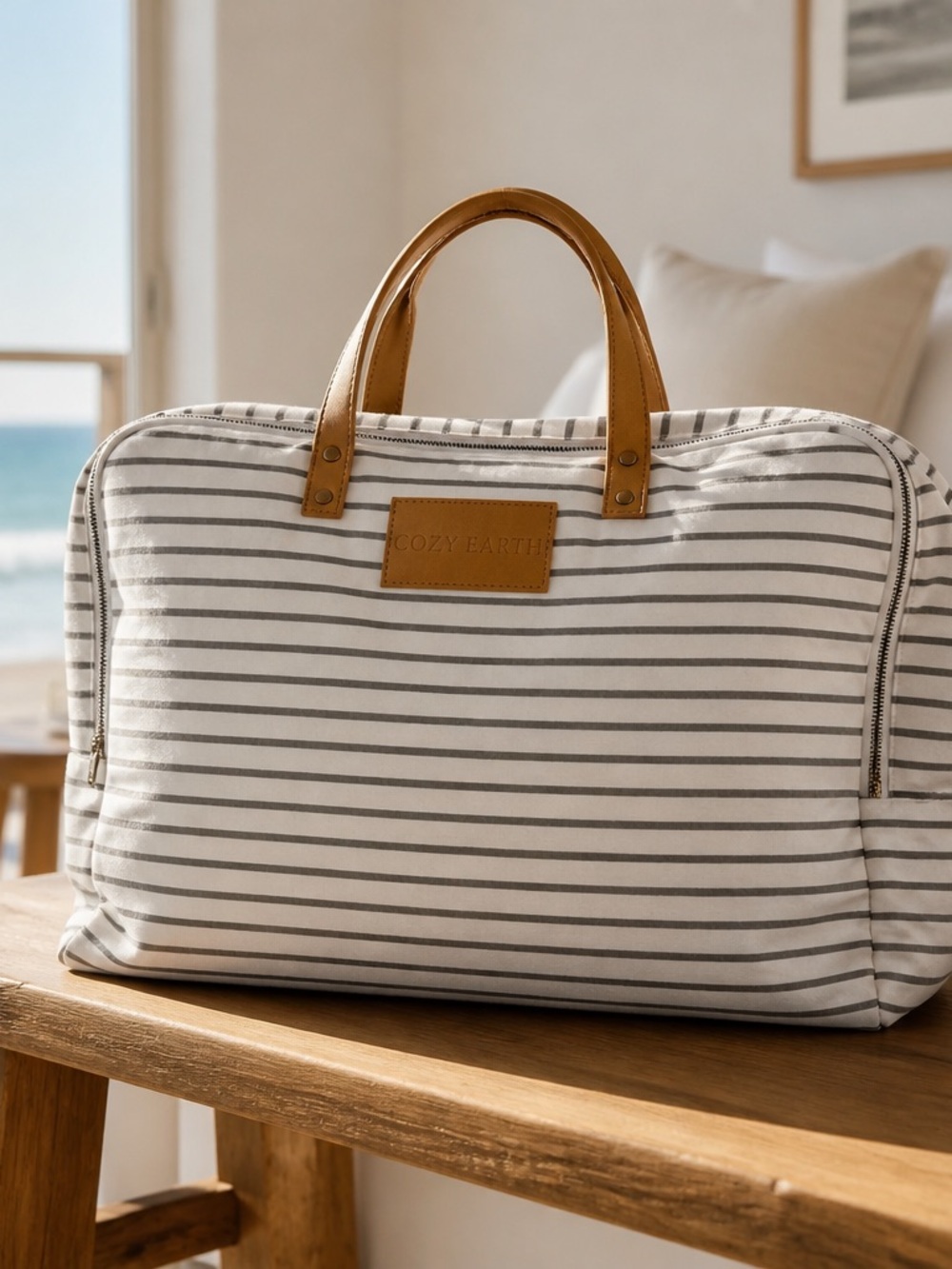 NWOT Cozy Earth Striped Canvas Weekender Tote